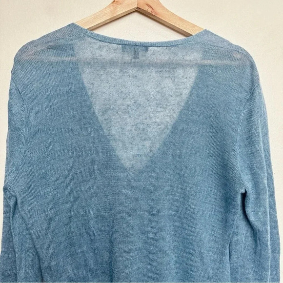 Eileen Fisher Womens Size Small Linen Blue Button Asymmetrical Cardigan - Picture 11 of 13